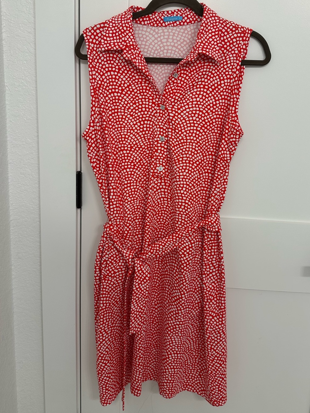 J. McLaughlin Sleeveless Red Printed Shirt Dress with Tie Waist